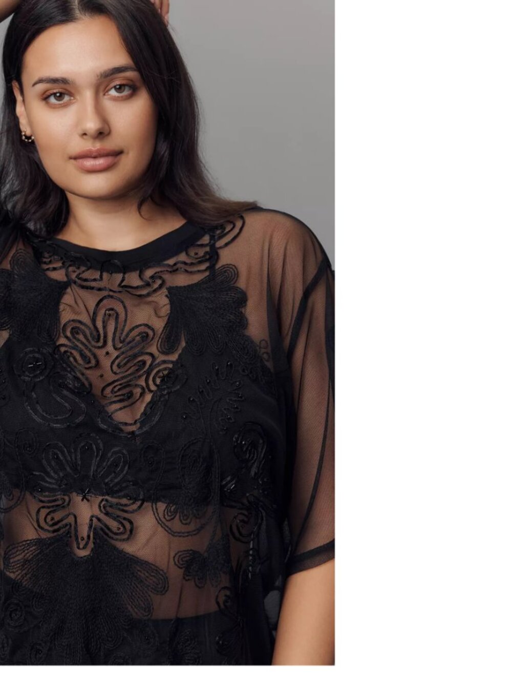 By Anthropologie Sheer Mesh Top 1x black new with tag nwt - Picture 4 of 5